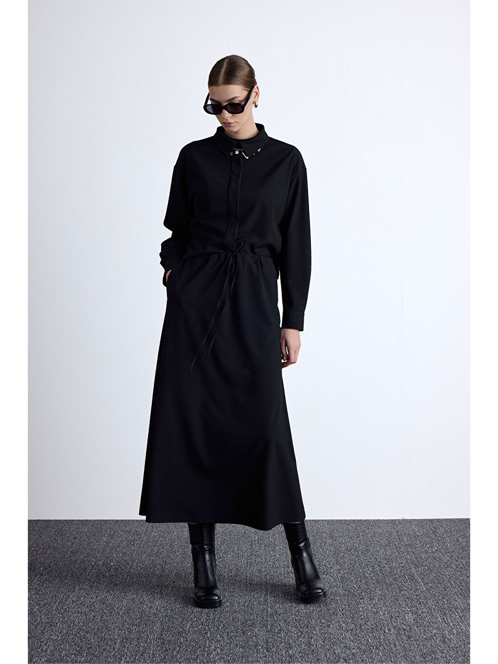 Bel Ayarlamalı Etek Siyah-2