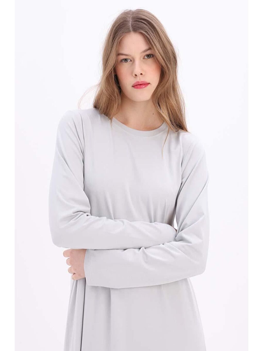 Gri Uzun Kollu İçlik Elbise-4