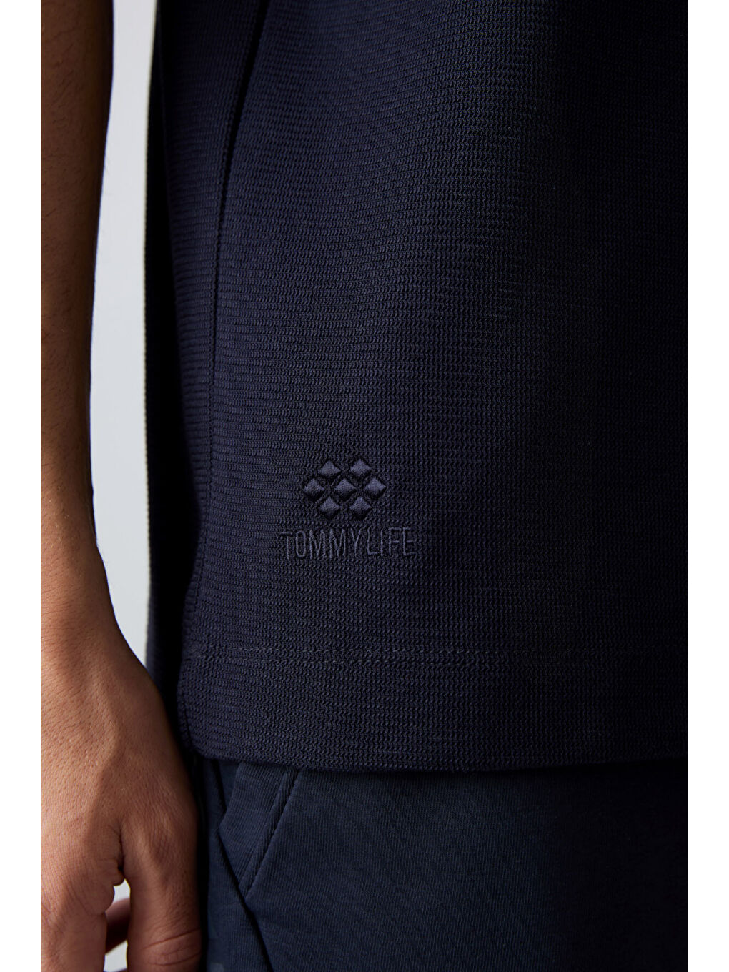 Lacivert Pamuklu Kalın Yüzeyi Dokulu Oversize Fit Basic Erkek Tişört - 88335-1