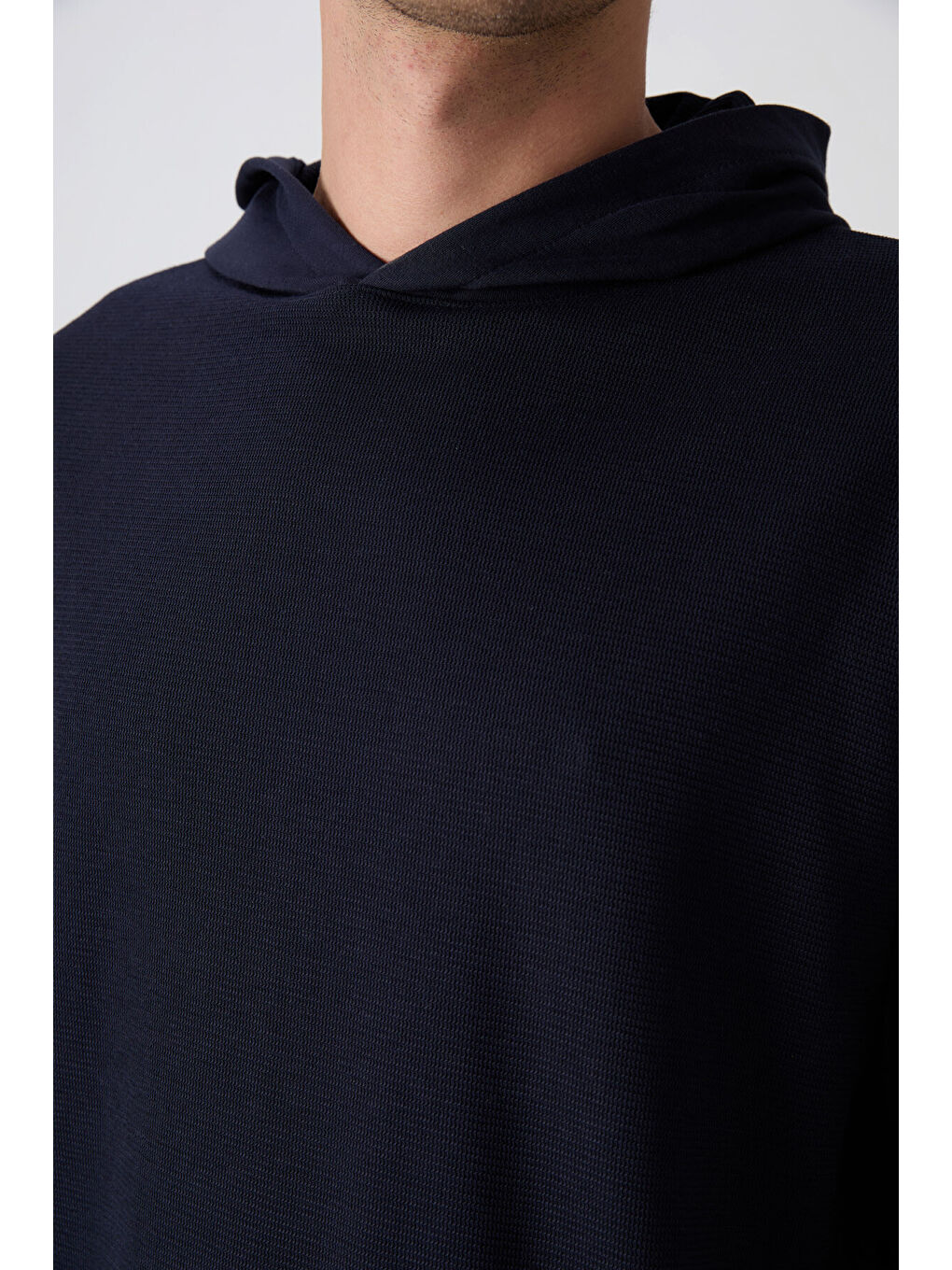 Lacivert Pamuklu Kalın Yüzeyi Dokulu Oversize Fit Basic Erkek Tişört - 88335-2