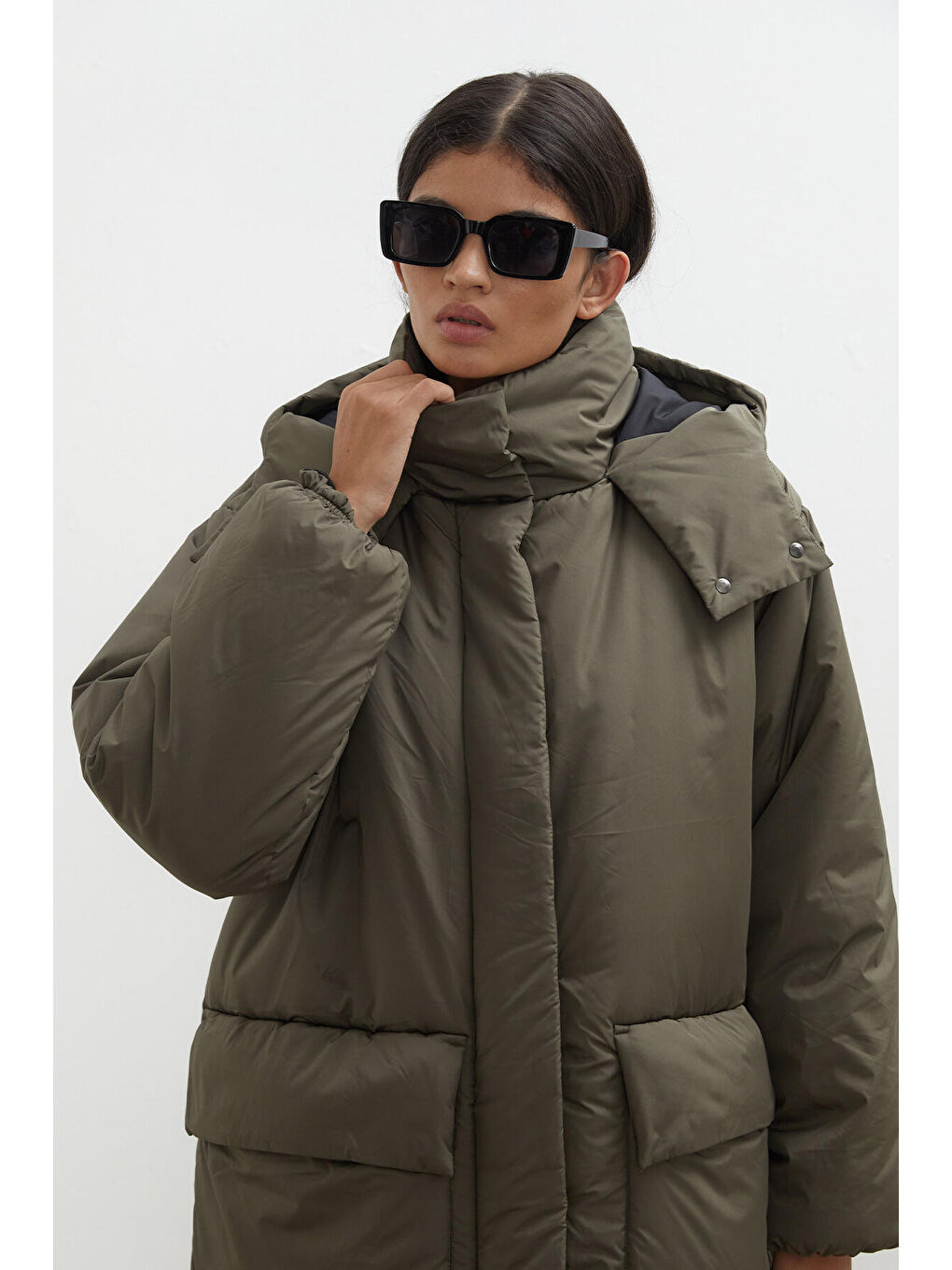 Kapüşonlu Anorak Mont Haki-2