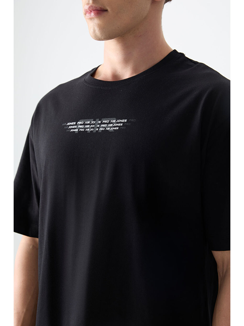 Siyah %100 Pamuk Kalın Yumuşak Dokulu Oversize Fit Baskılı Erkek Tişört - 88356-2