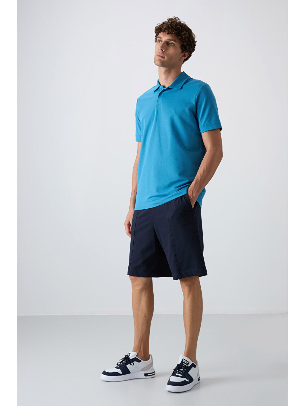 Lacivert Pamuklu Kalın Yumuşak Dokulu Comfort Fit Basic Erkek Şort - 81261