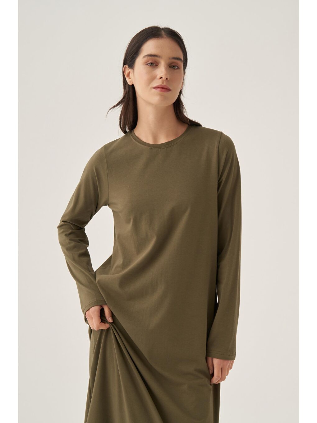 Haki Uzun Kollu İçlik Elbise