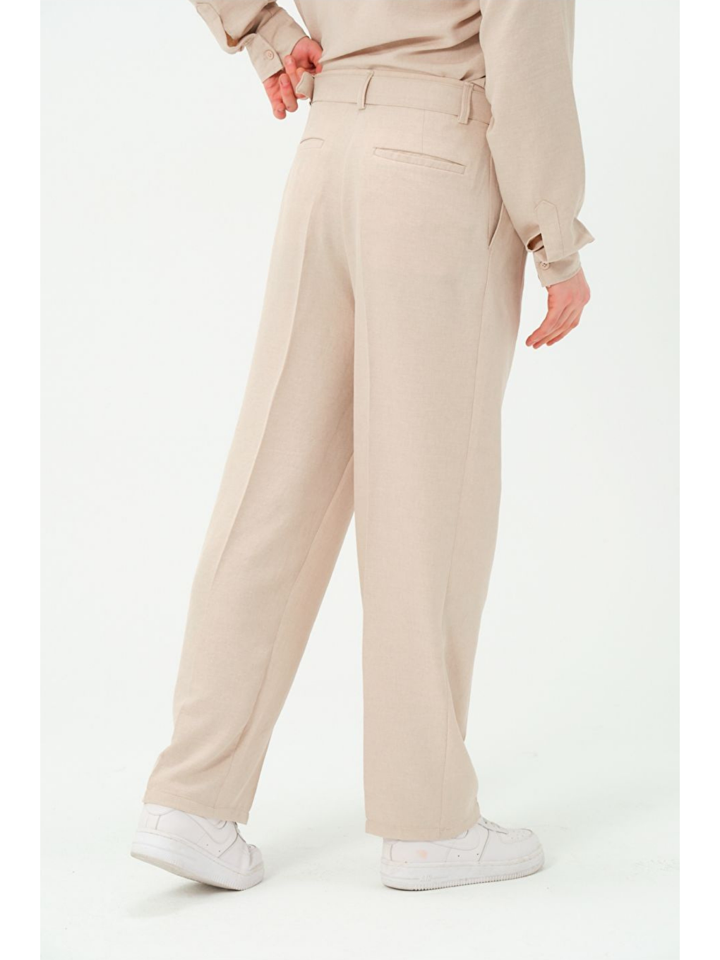 Bej Kemerli Baggy Fit Kumaş Erkek Pantolon-2