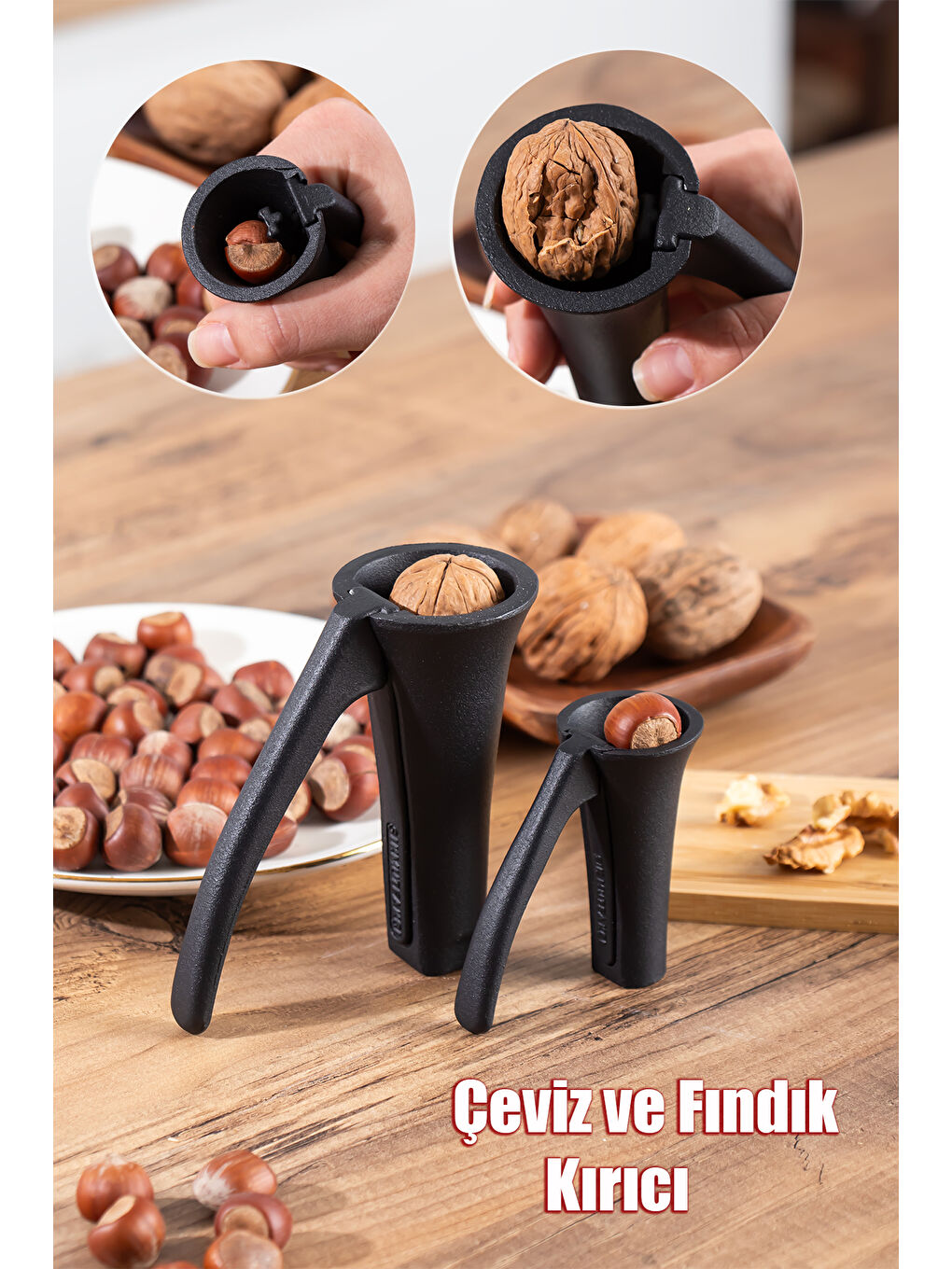 Siyah Eko Terminatör Döküm 2'li Fındık ve Ceviz Kıracağı Paslanmaz Ceviz ve Fındık Kıracak