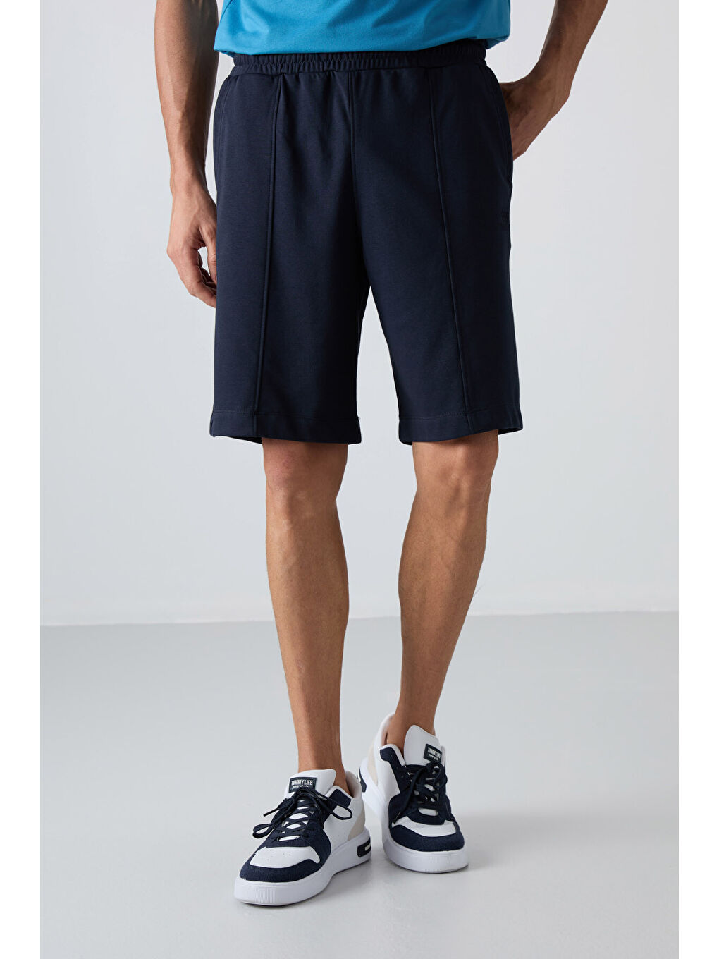 Lacivert Pamuklu Kalın Yumuşak Dokulu Comfort Fit Basic Erkek Şort - 81261-1