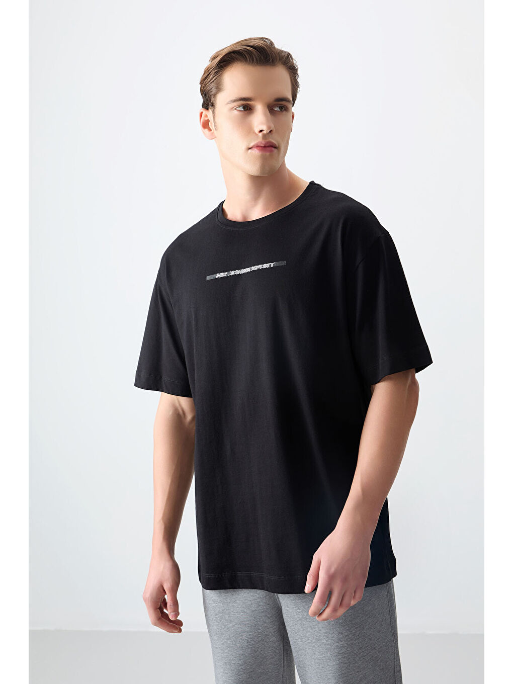 Siyah %100 Pamuk Kalın Yumuşak Dokulu Oversize Fit Baskılı Erkek Tişört - 88358