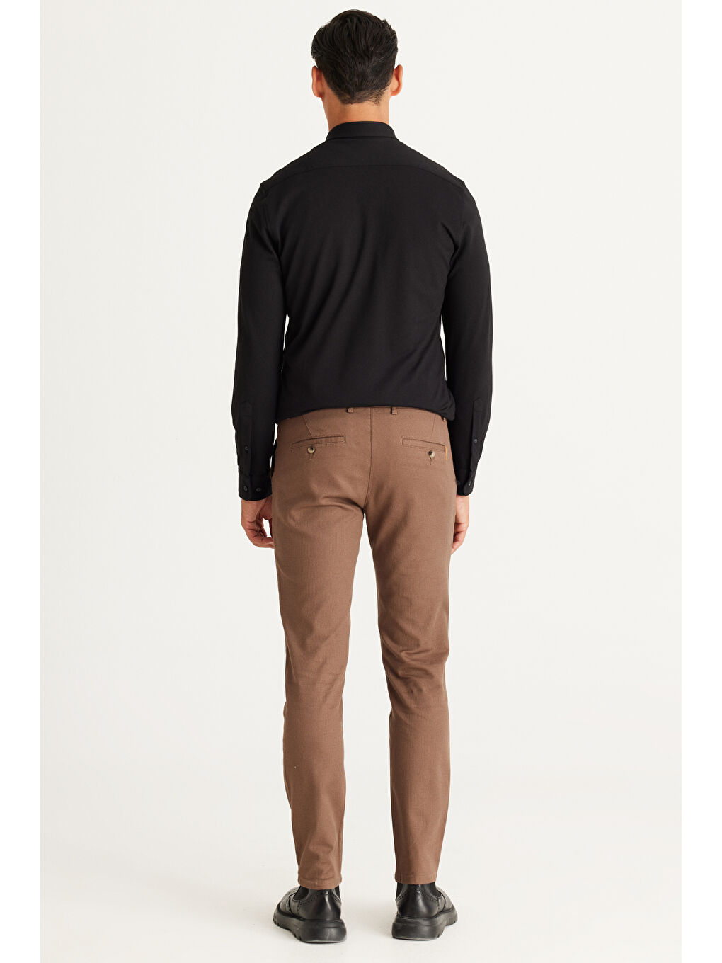 Kahverengi Erkek Camel Slim Fit Dar Kesim Pamuklu Esnek Rahat Armürlü Pantolon-5