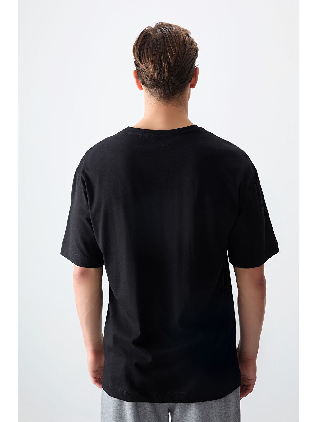Siyah %100 Pamuk Kalın Yumuşak Dokulu Oversize Fit Baskılı Erkek Tişört - 88358-3