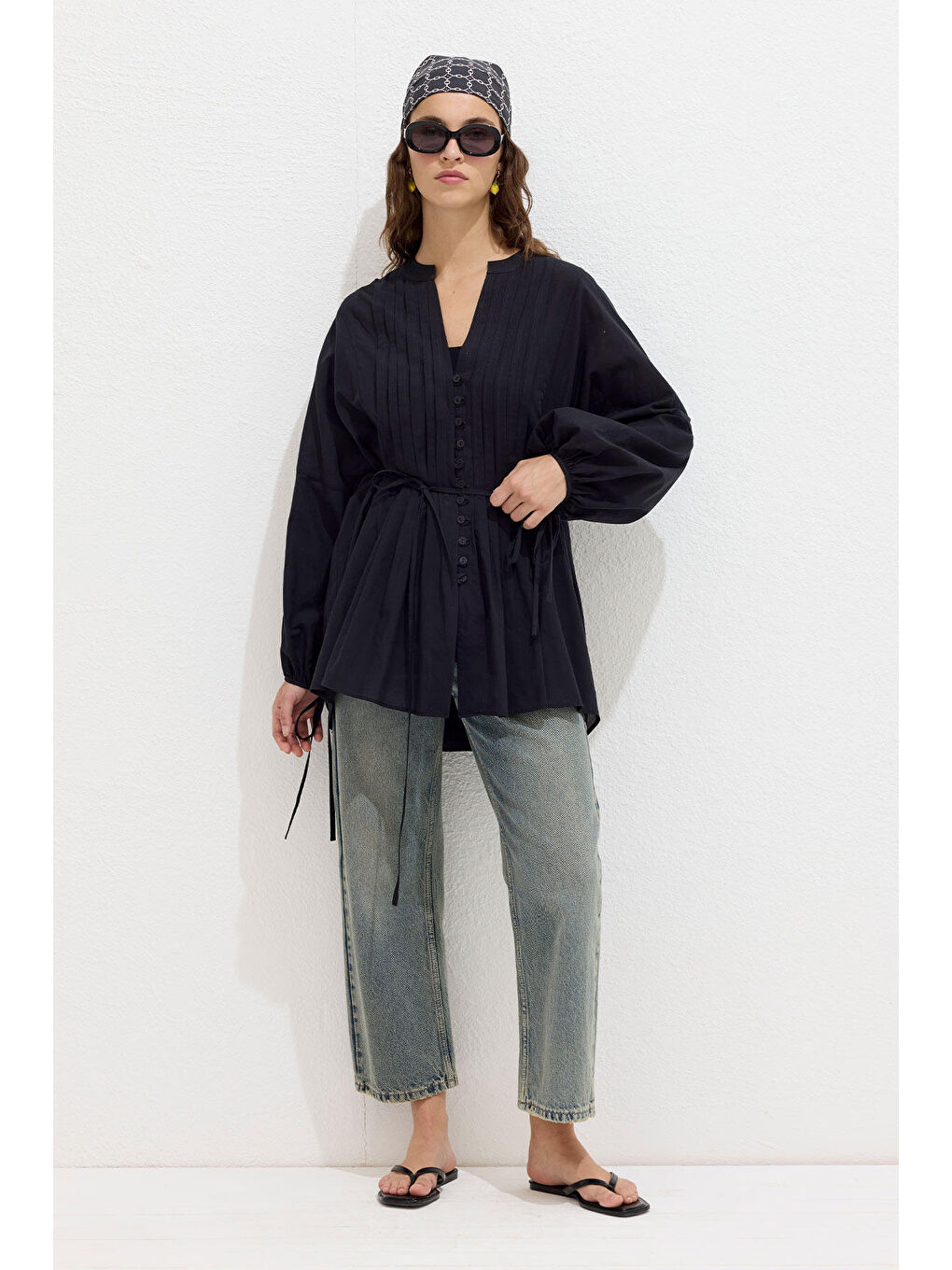 Nervür Detaylı Vual Tunik Siyah-2