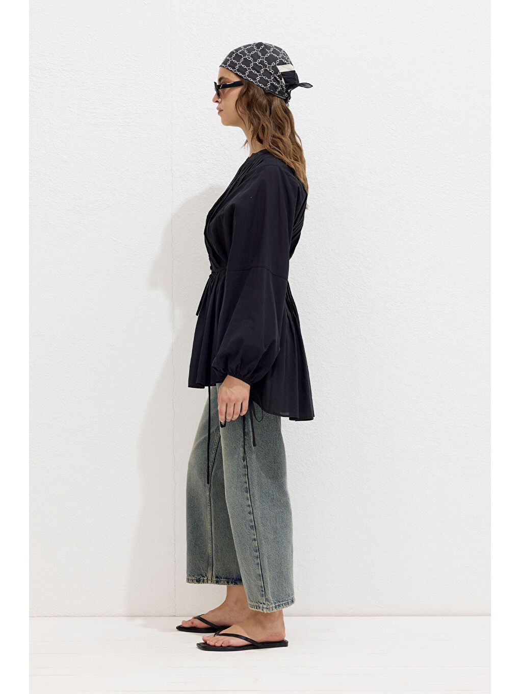 Nervür Detaylı Vual Tunik Siyah-3