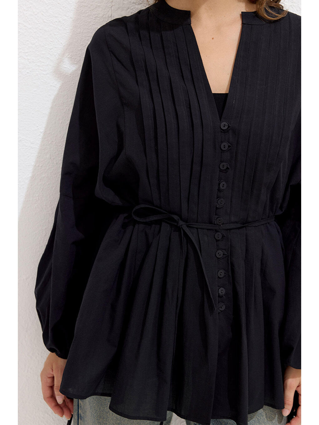 Nervür Detaylı Vual Tunik Siyah-4