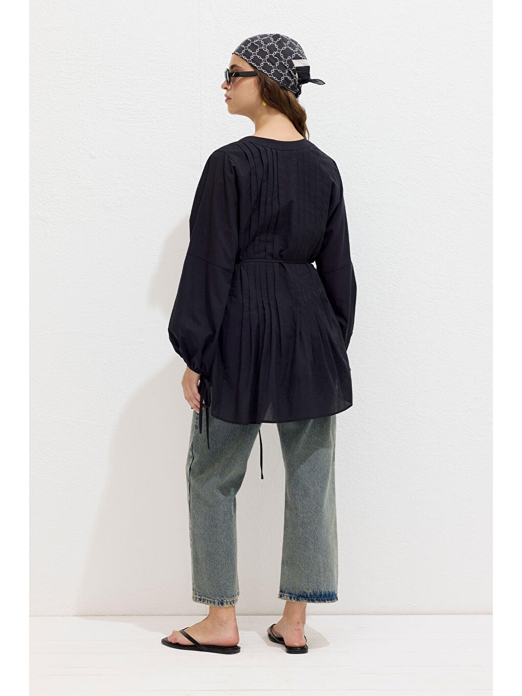Nervür Detaylı Vual Tunik Siyah-5