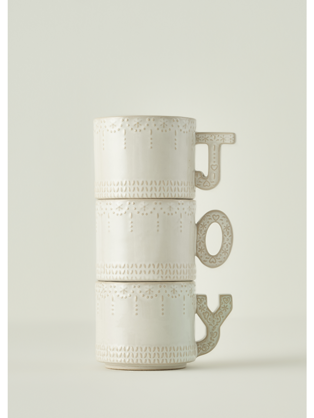 Ekru Joy Stoneware Yılbaşı 3'lü Kupa Seti Krem (390 cc)-1
