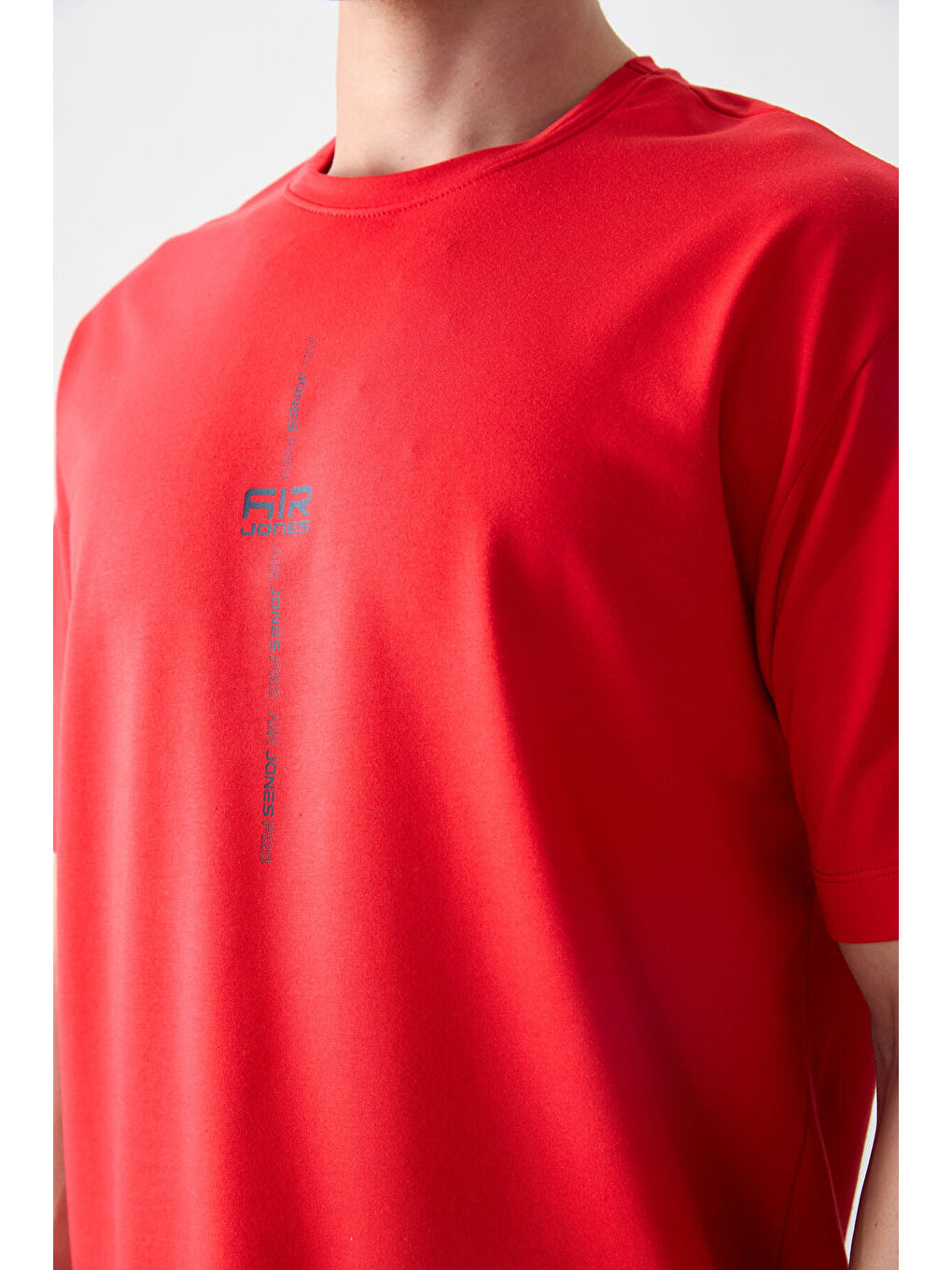 Kırmızı Pamuklu Kalın Yumuşak Dokulu Oversize Fit Baskılı Erkek Tişört - 88373-1