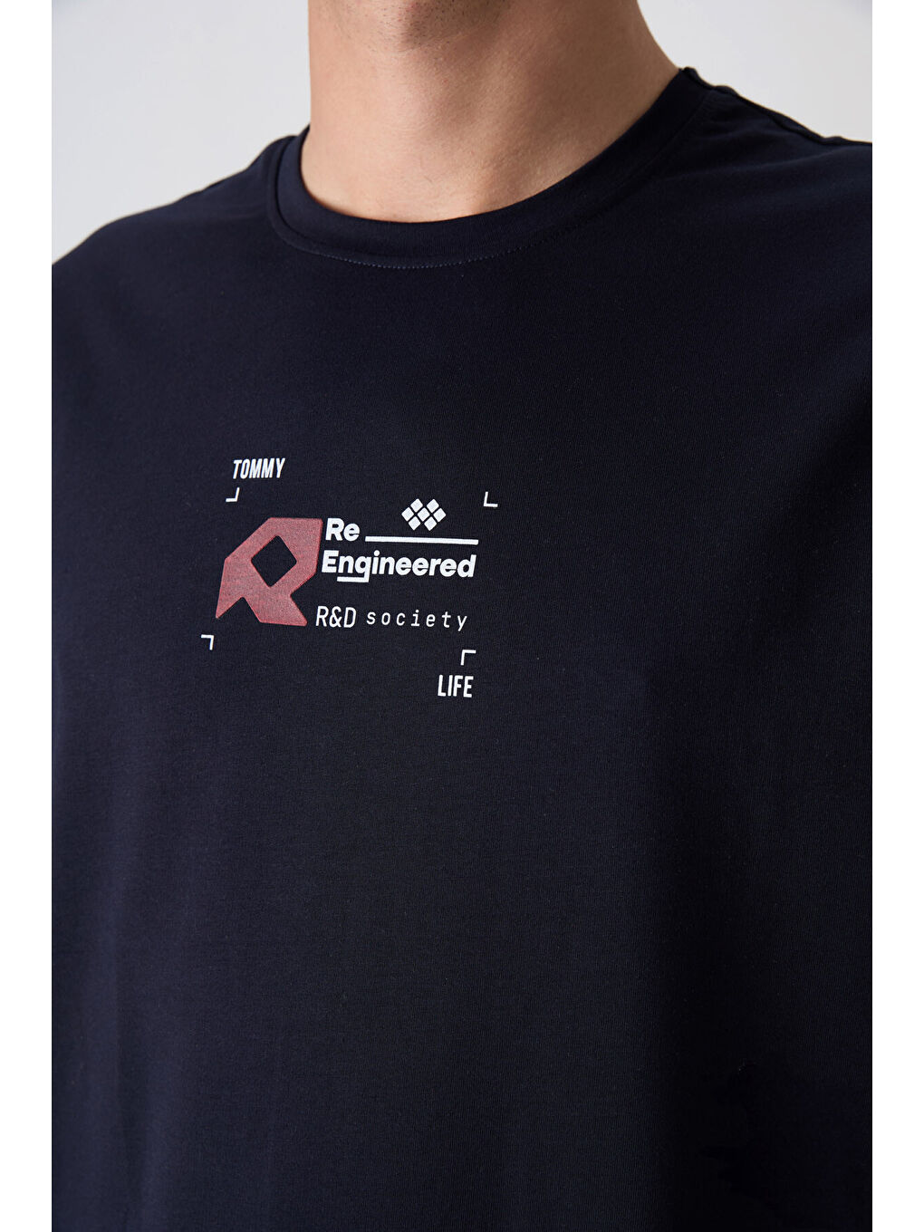 Lacivert Pamuklu Kalın Yumuşak Dokulu Oversize Fit Baskılı Erkek Tişört - 88350-1