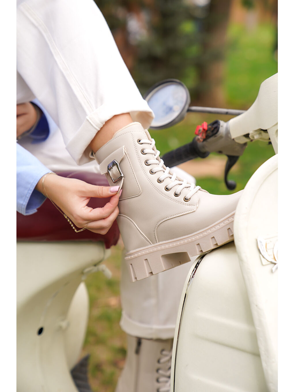 Bej Katiya Soğuk Geçirmez Kadın Günlük Ortopedik Kışlık Bot-7