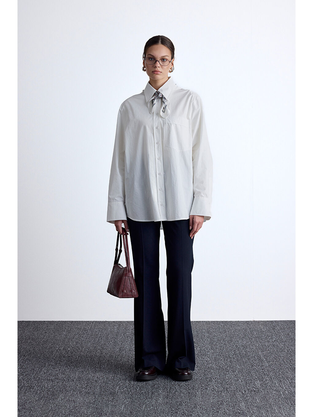 Pile Detaylı Oversıze Gömlek Ekru-2