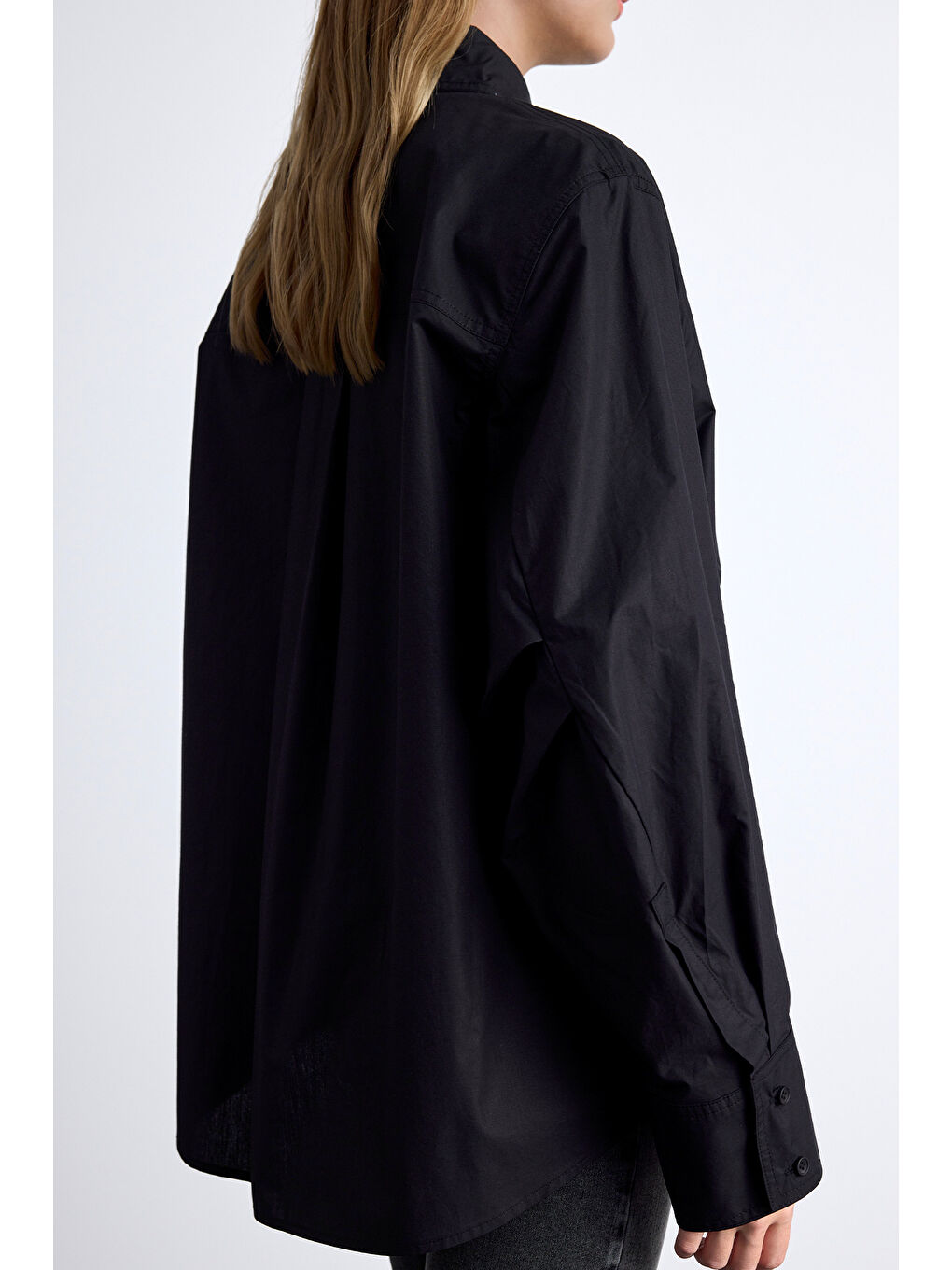 Pile Detaylı Oversıze Gömlek Siyah-5