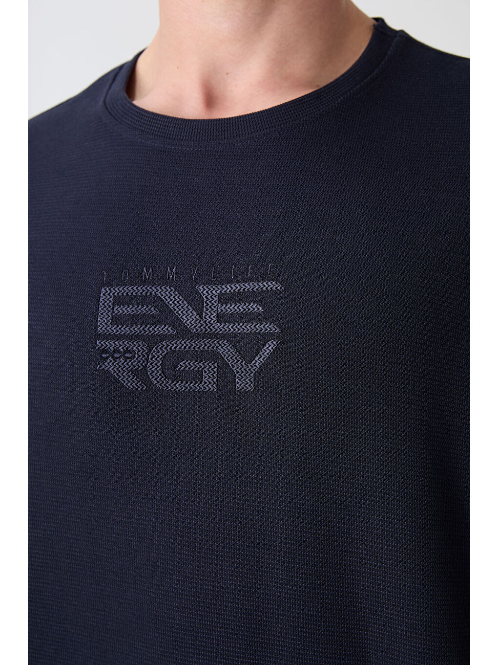 Lacivert Pamuklu Kalın Yüzeyi Dokulu Oversize Fit Baskılı Erkek Tişört - 88336-2