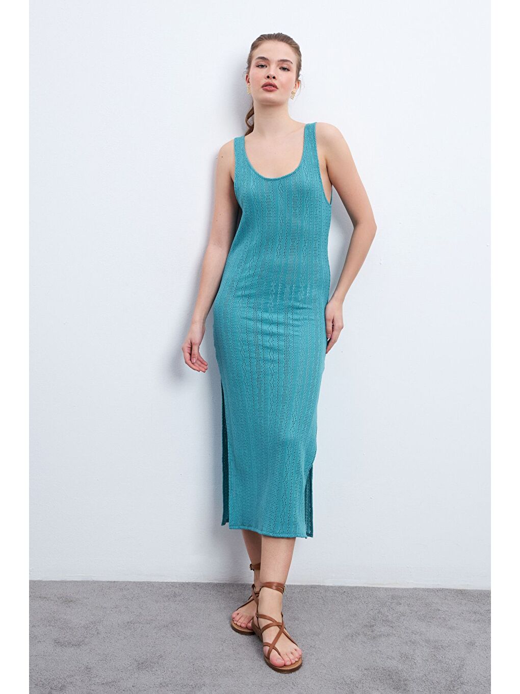 Kadın Ajurlu Pareo Elbise Turkuaz