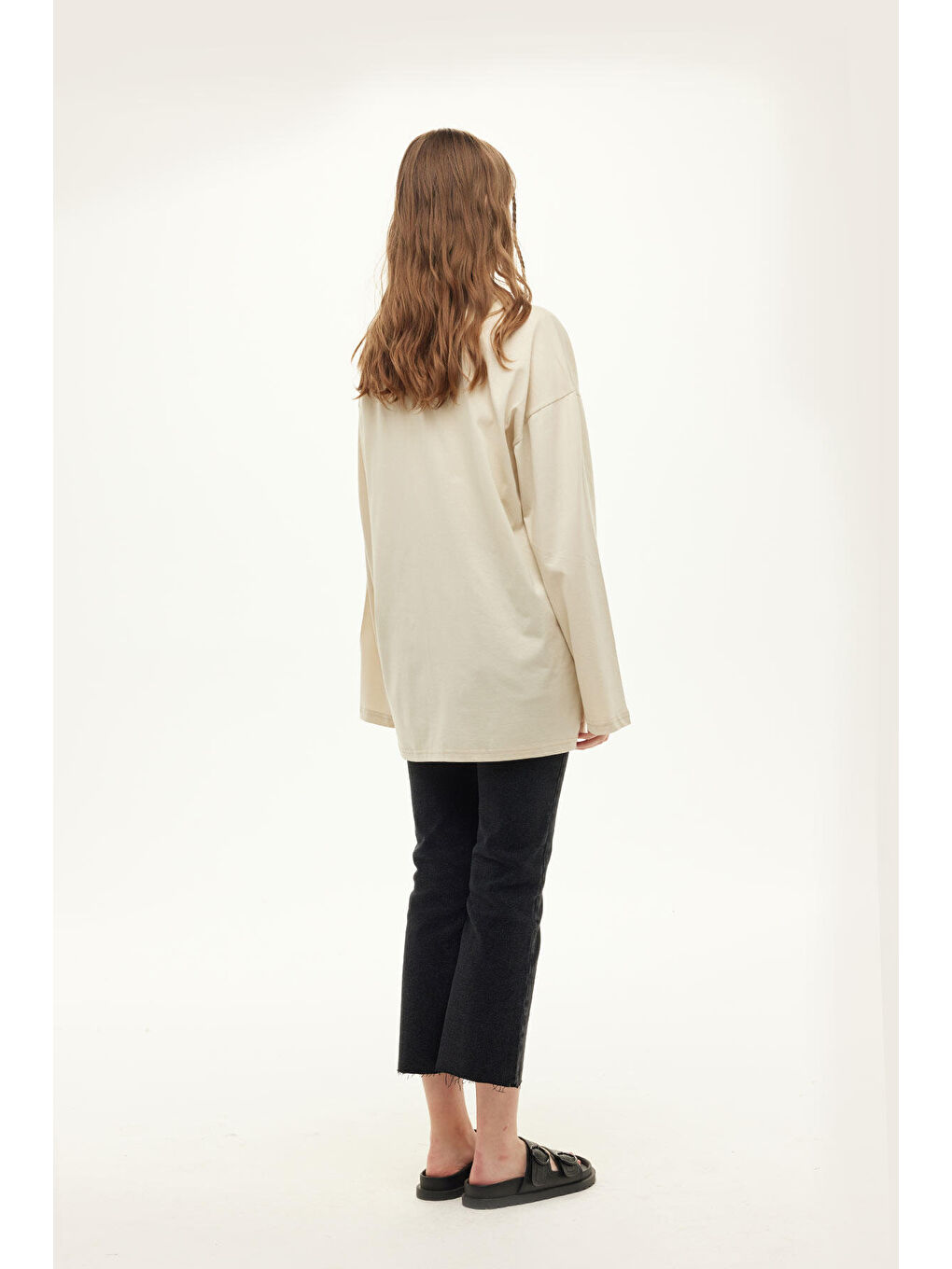 Geniş Kol Oversize Sweatshirt Bej-3