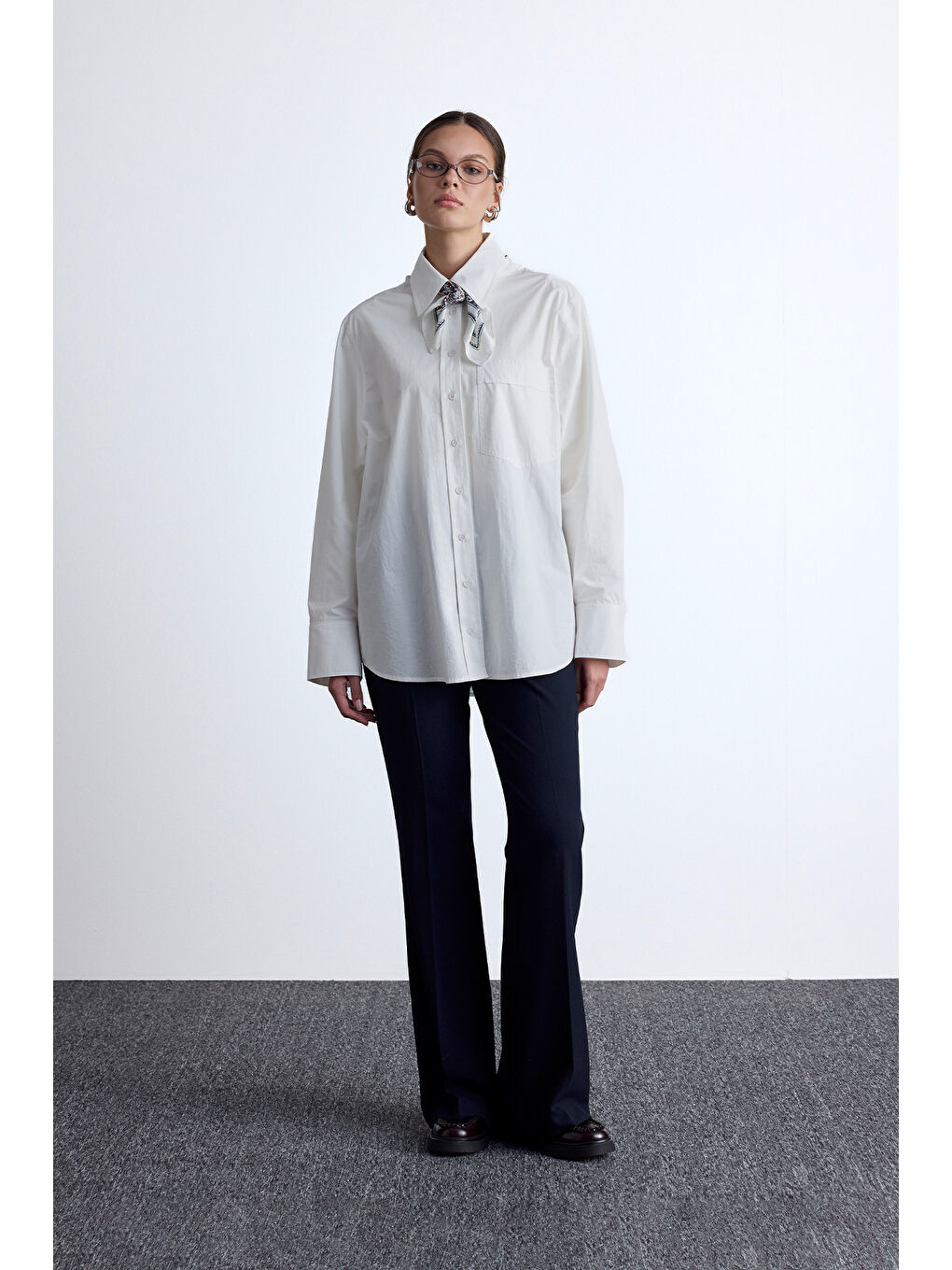 Pile Detaylı Oversıze Gömlek Ekru-3