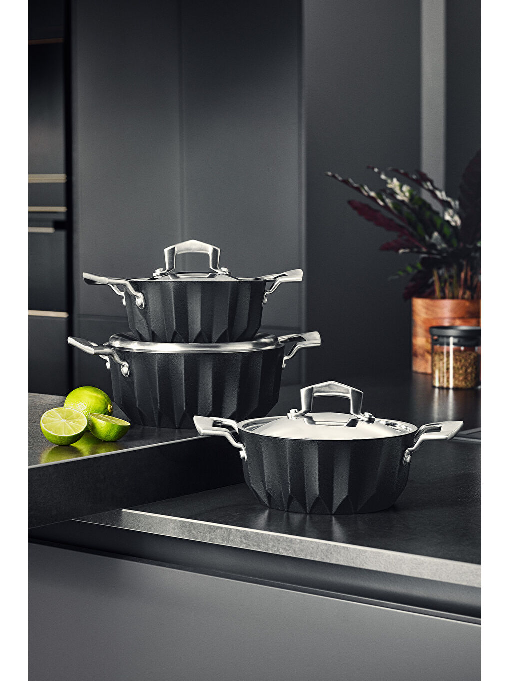 Siyah Diagon 6 Parça Midi Set