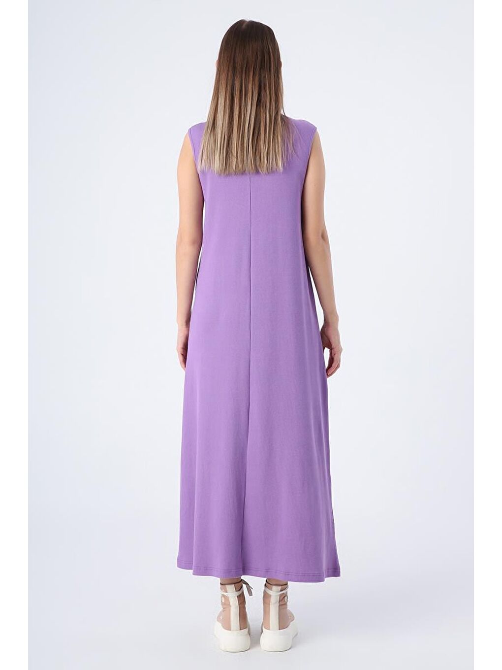 Mor Pamuklu Fitilli Kolsuz İçlik Elbise-3