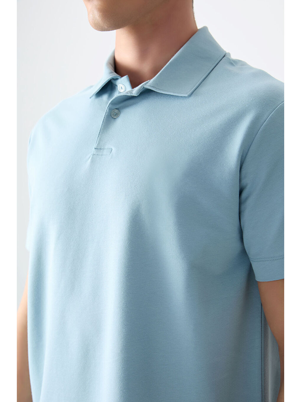 Açık Mavi Pamuklu Kalın Yumuşak Dokulu Polo Yaka Oversize Fit Basic Erkek T- Shirt - 88381-2