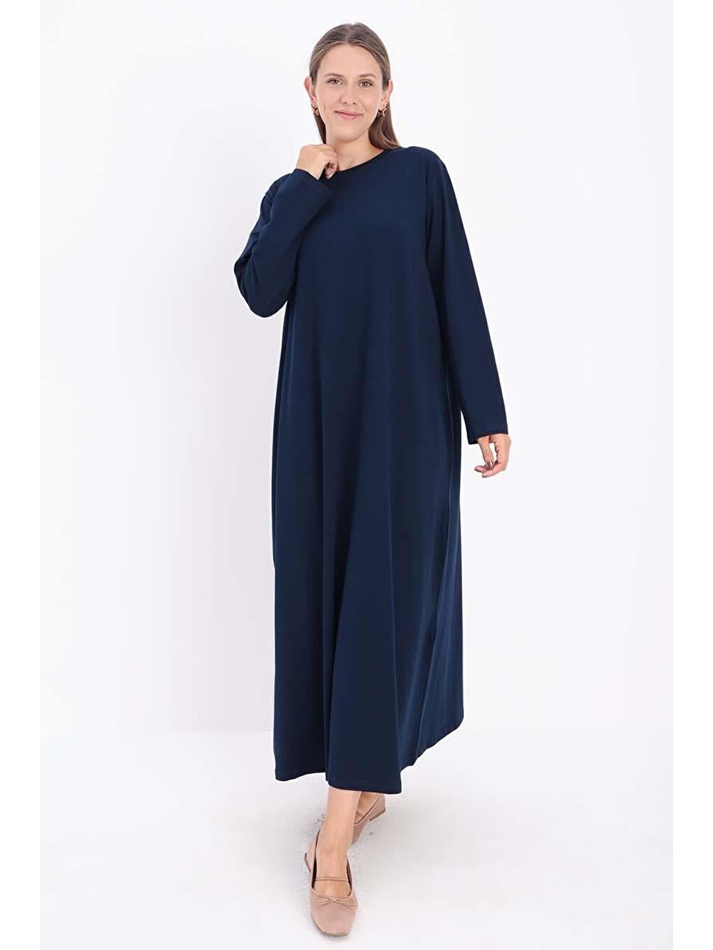 Lacivert Pamuklu Basic Uzun Kollu İçlik Elbise