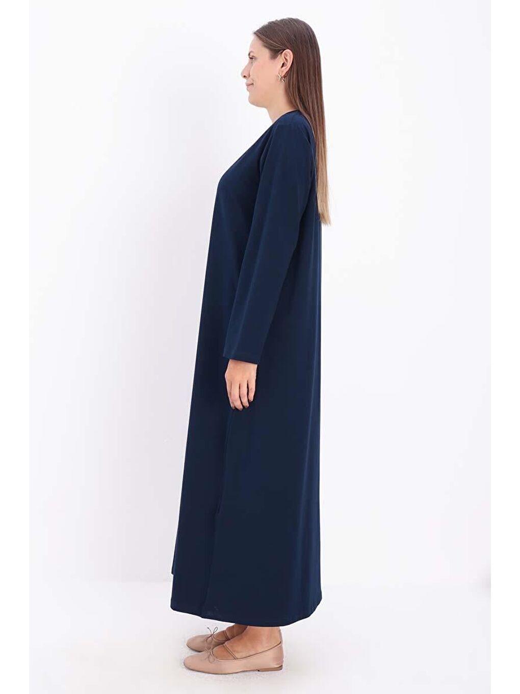 Lacivert Pamuklu Basic Uzun Kollu İçlik Elbise-2