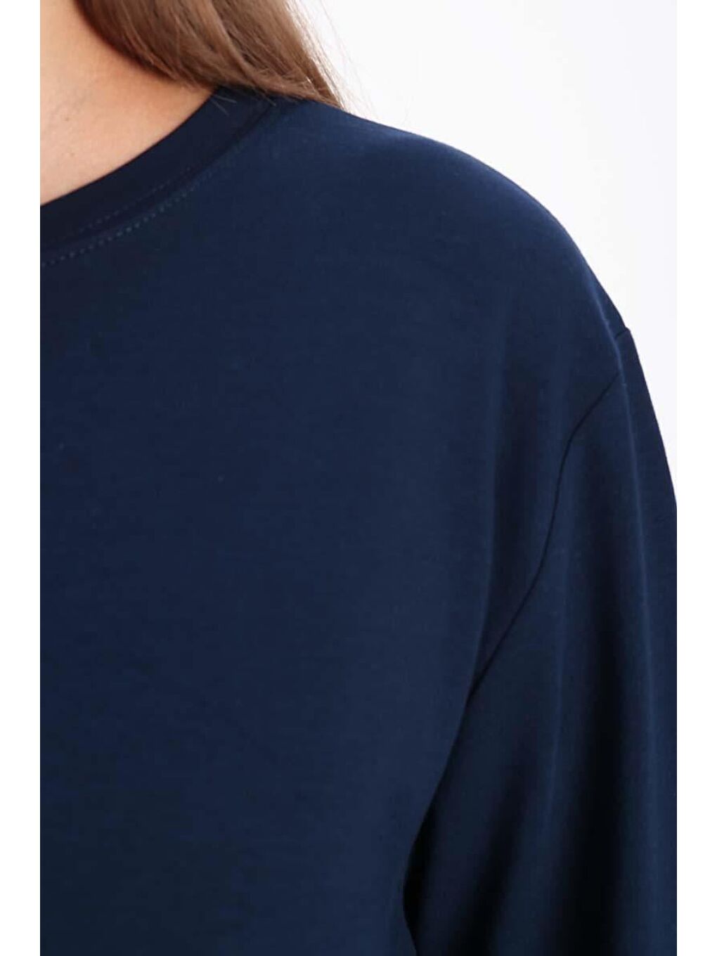 Lacivert Pamuklu Basic Uzun Kollu İçlik Elbise-4