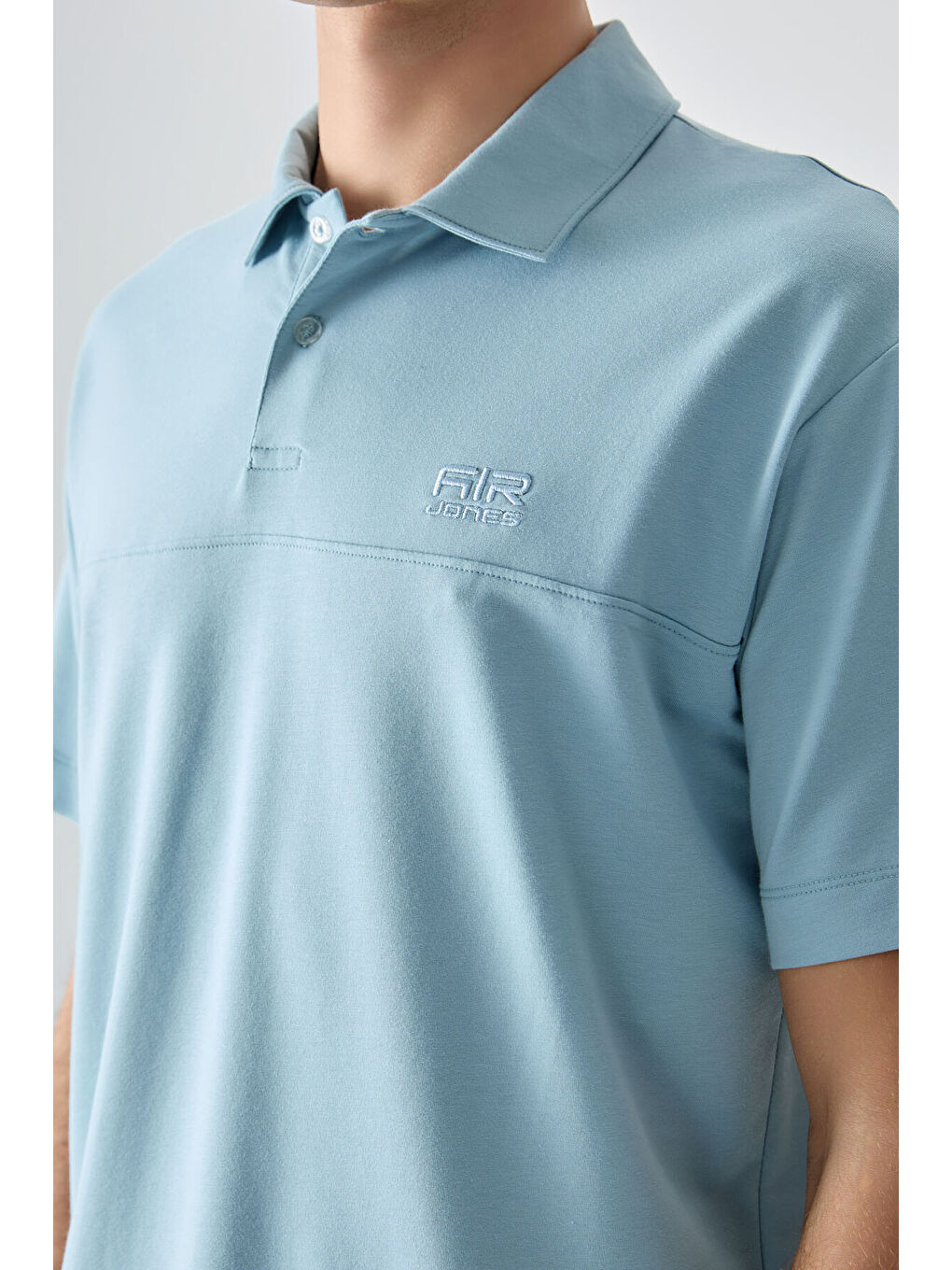 Açık Mavi Pamuklu Kalın Yumuşak Dokulu Polo Yaka Oversize Fit Basic Erkek Tişört- 88382-1