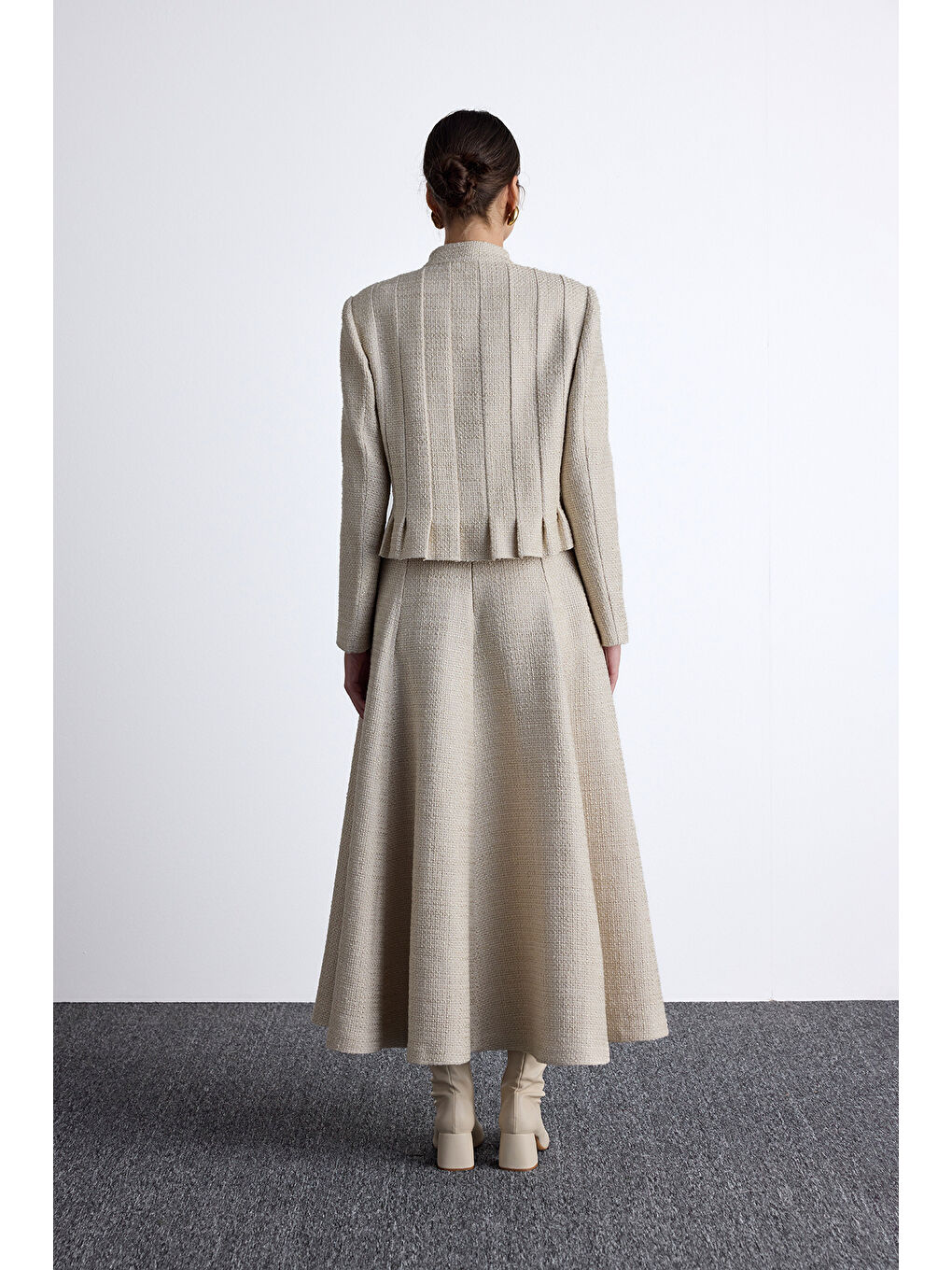 Dokulu Düğmeli Ceket Bej-6