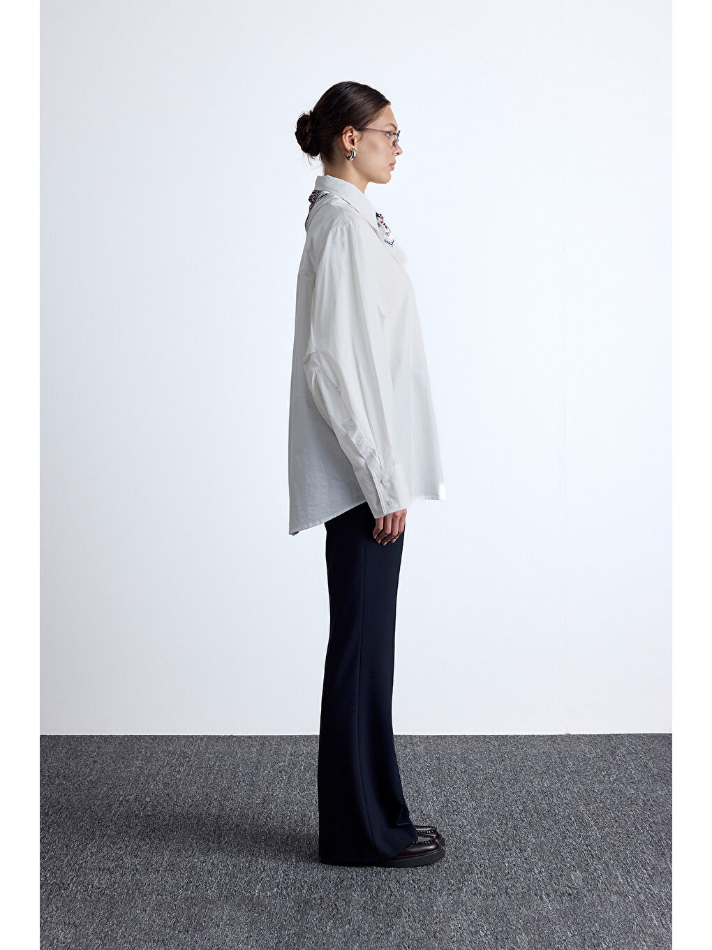 Pile Detaylı Oversıze Gömlek Ekru-6