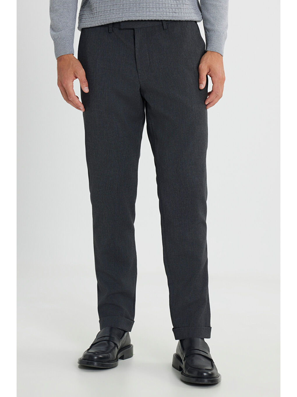 Erkek Kahverengi Yünlü Slim Fit Dar Kesim Balıksırtı Desenli Yan Cep Esnek Casual Pantolon-1