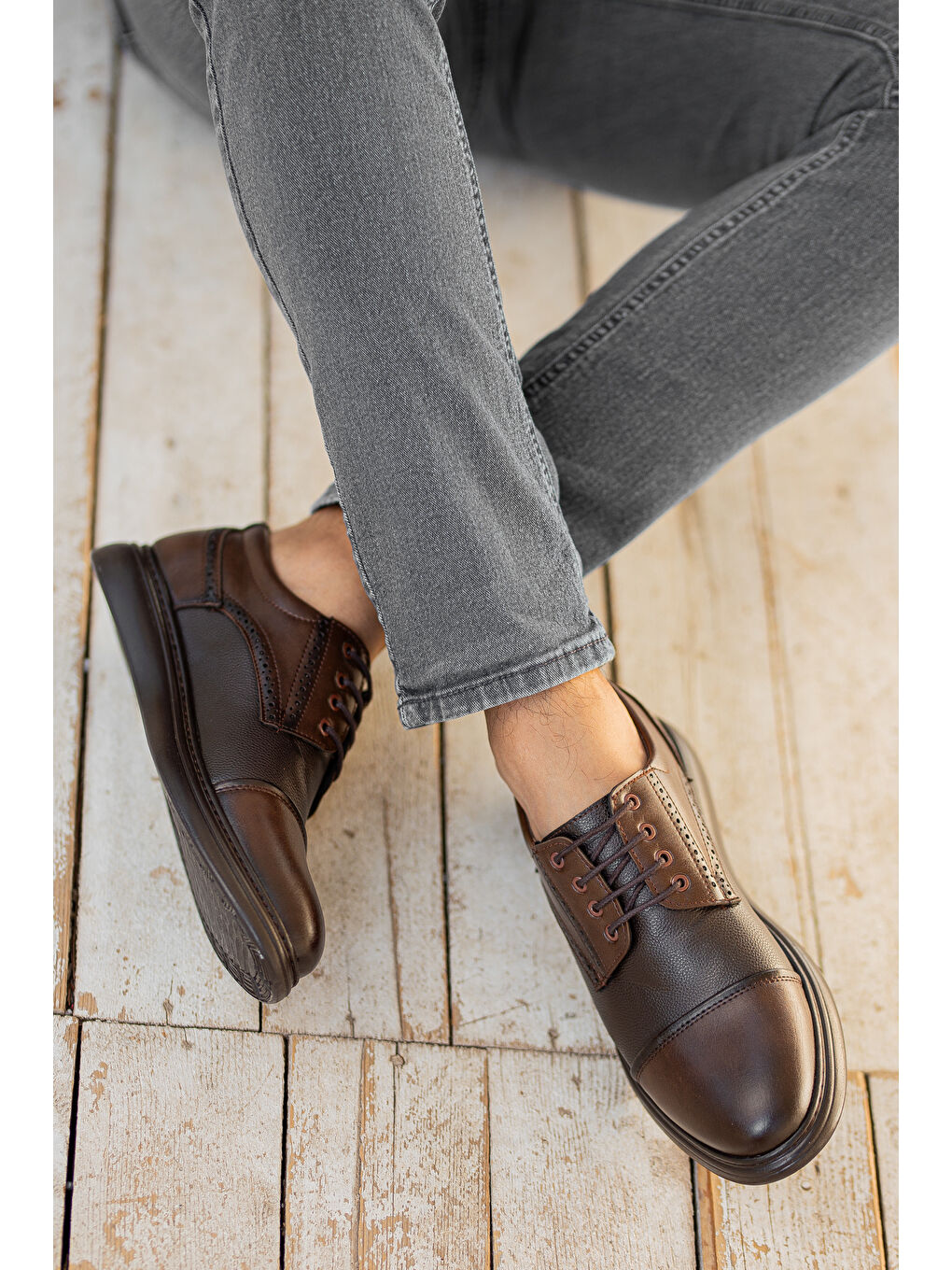 Kahverengi D0235 Günlük Ortopedik Erkek Klasik Ayakkabı-5