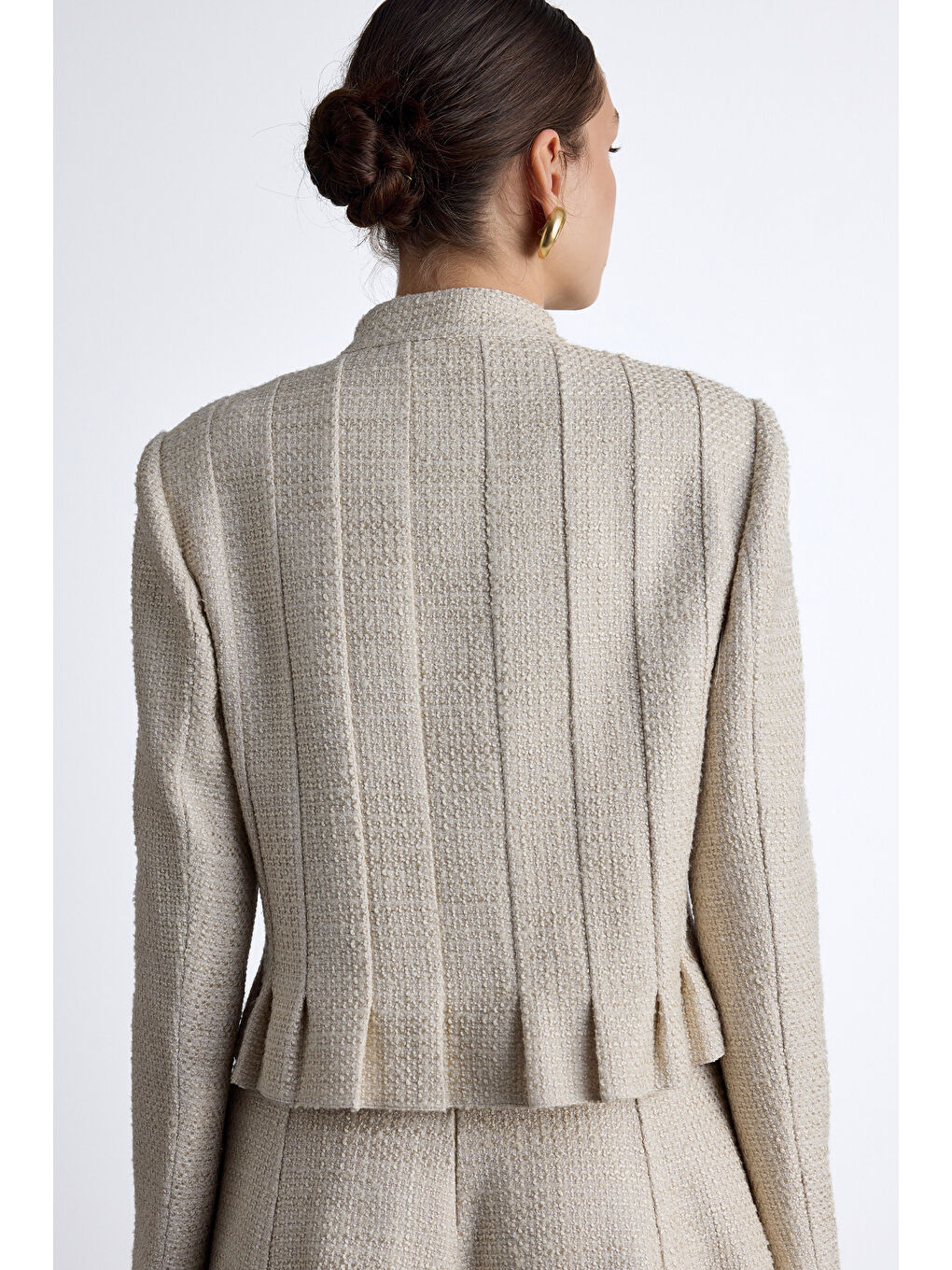 Dokulu Düğmeli Ceket Bej-7