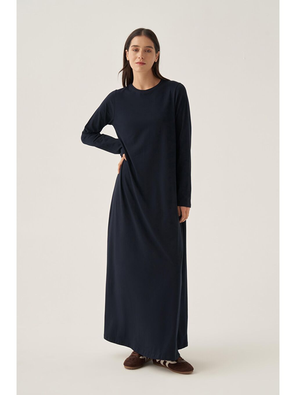 Lacivert Uzun Kollu İçlik Elbise