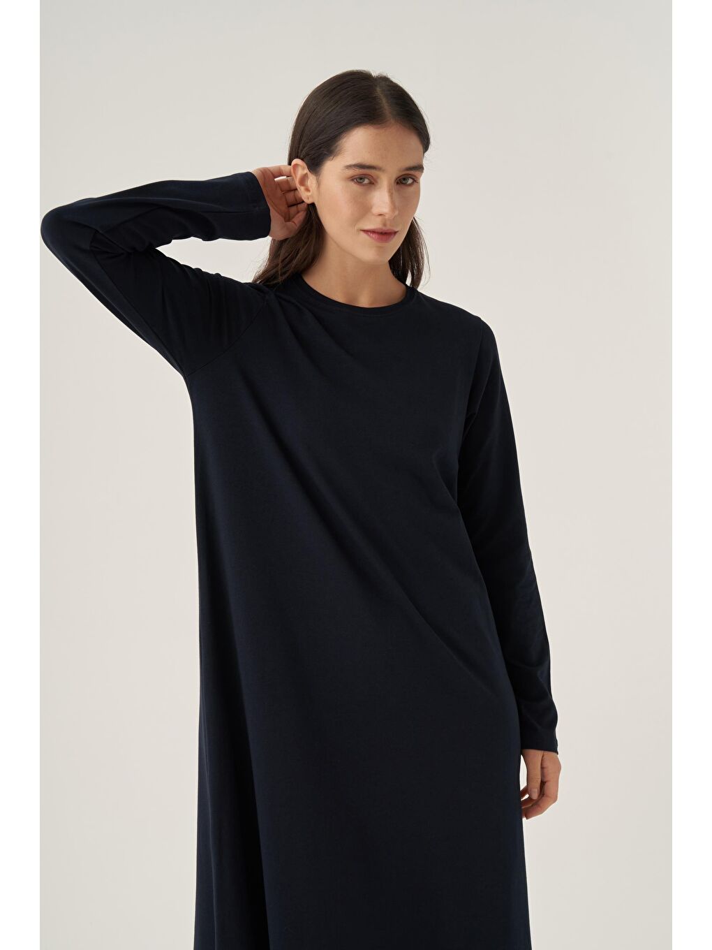 Lacivert Uzun Kollu İçlik Elbise-4