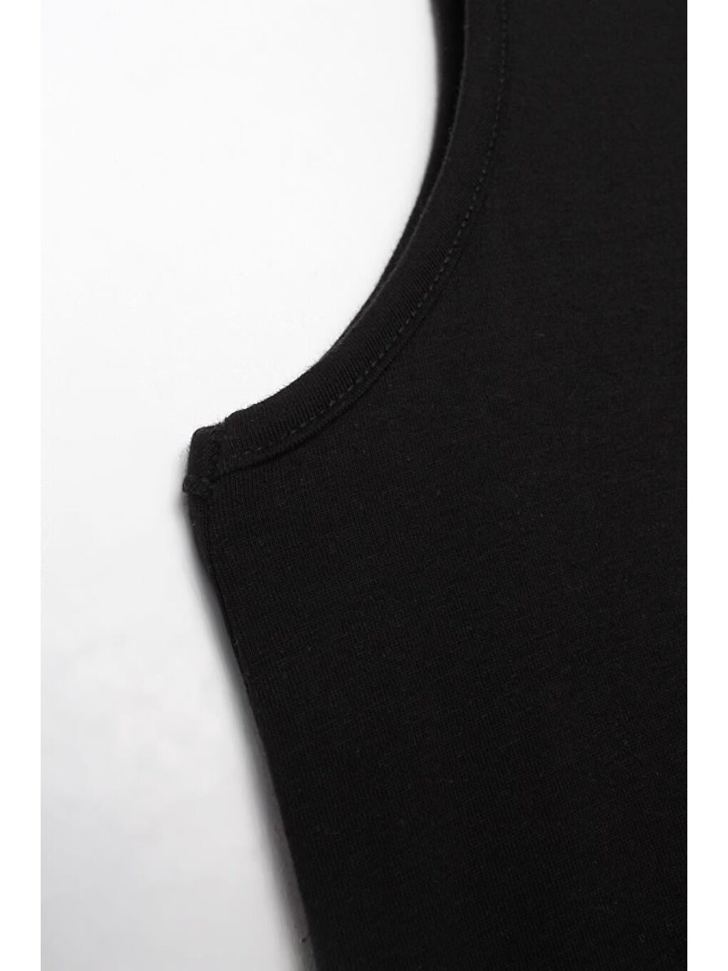 Siyah Pamuklu Bisiklet Yaka Kolsuz İçlik Elbise-5