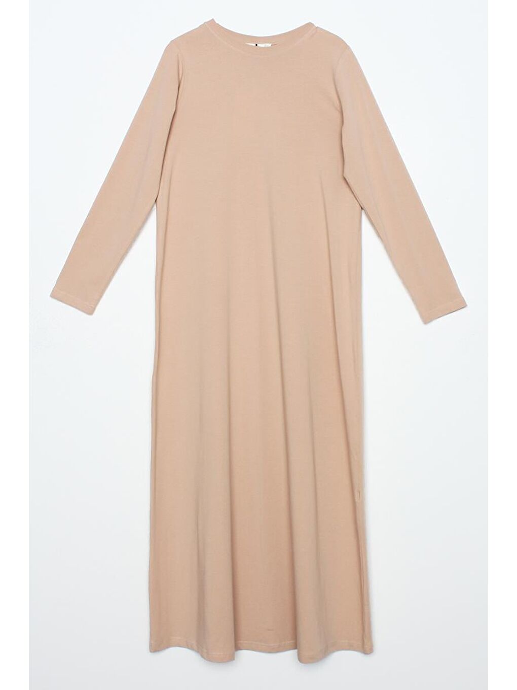 Bej Pamuklu Basic Uzun Kollu İçlik Elbise-5