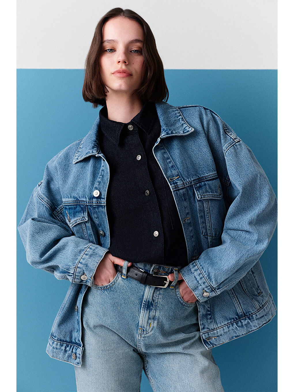 Oversıze Form Denim Ceket Mavi-1