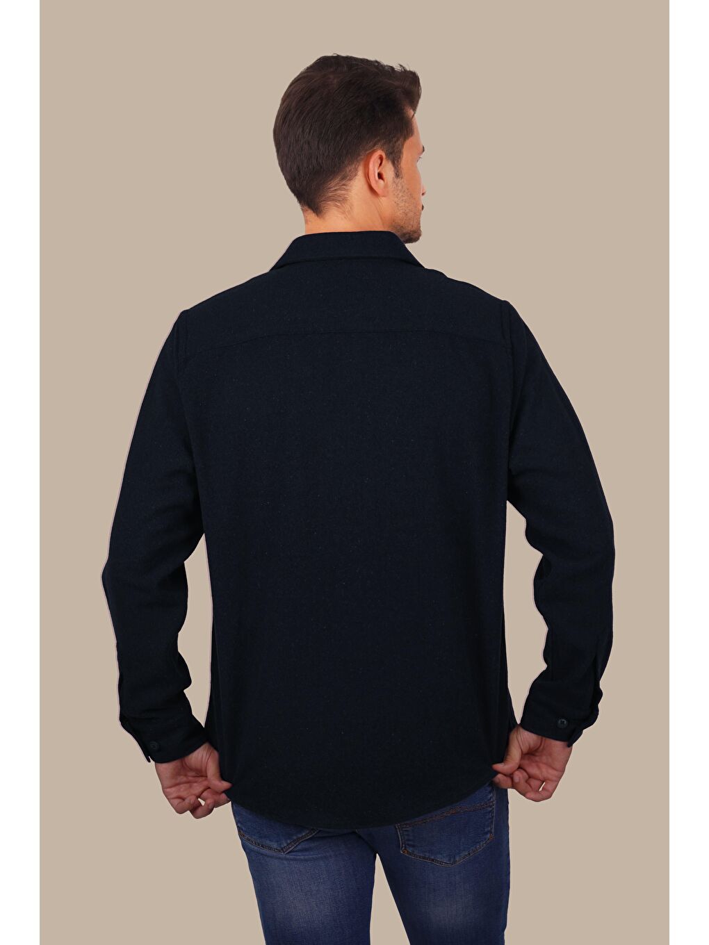 Etikmen Lacivert Düz Oversize (Geniş Kalıp) Kalın Oduncu Erkek Gömlek - 6