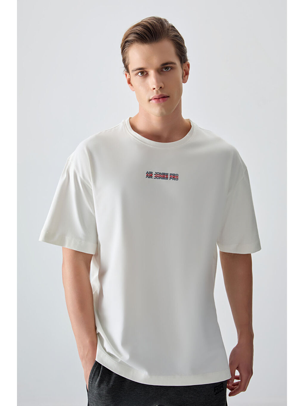 Ekru %100 Pamuk Kalın Yumuşak Dokulu Oversize Fit Baskılı Erkek Tişört - 88354