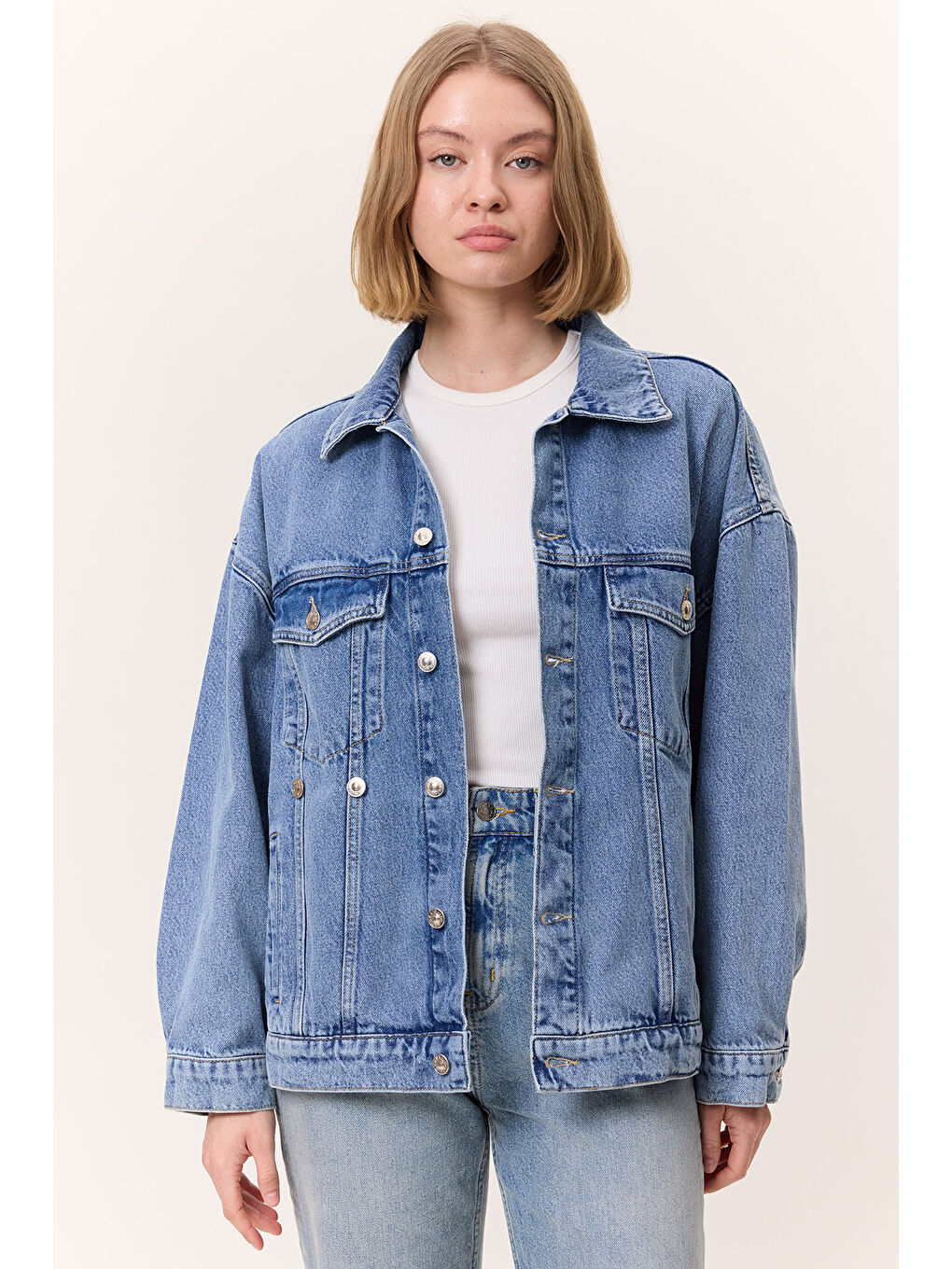 Oversıze Form Denim Ceket Mavi-2