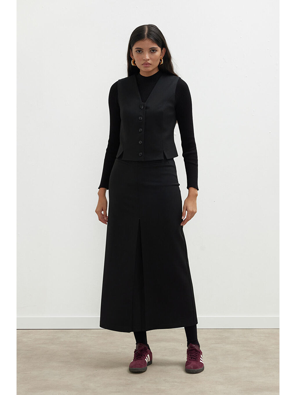 Premıum Pile Detaylı Kalem Etek Siyah-3