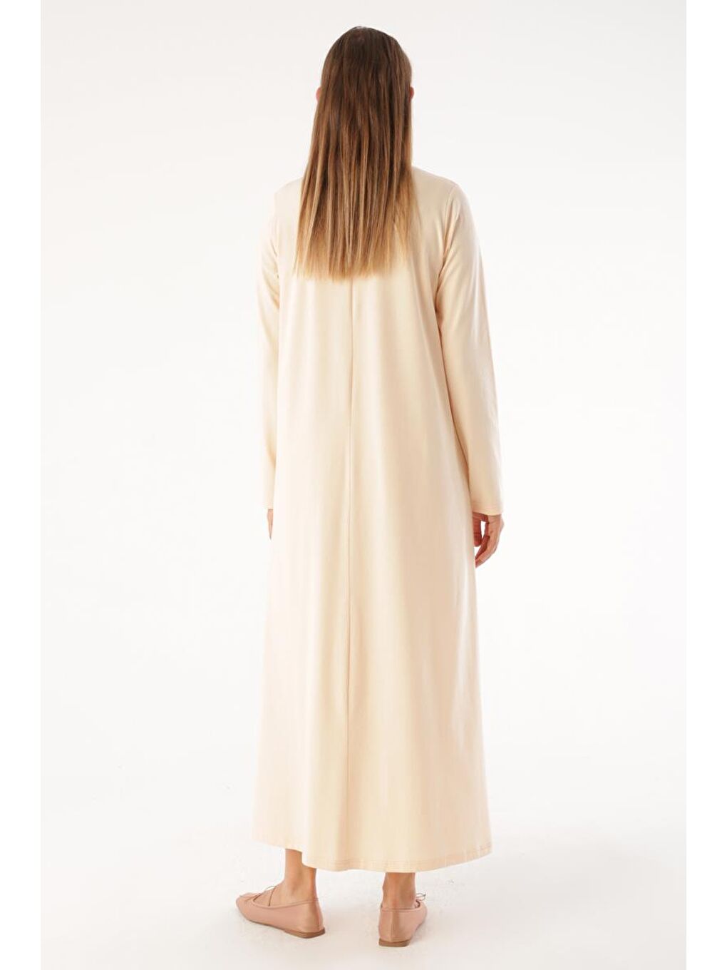 Bej Ten-Uzun Kollu İçlik Elbise-3